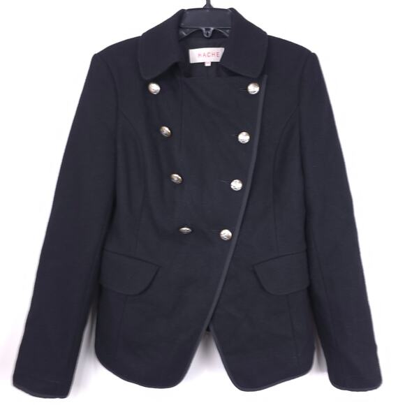 Italian Designer Hache Black 100% Virgin Wool Double Breasted Coat, Size EU 44 - Picture 8 of 8